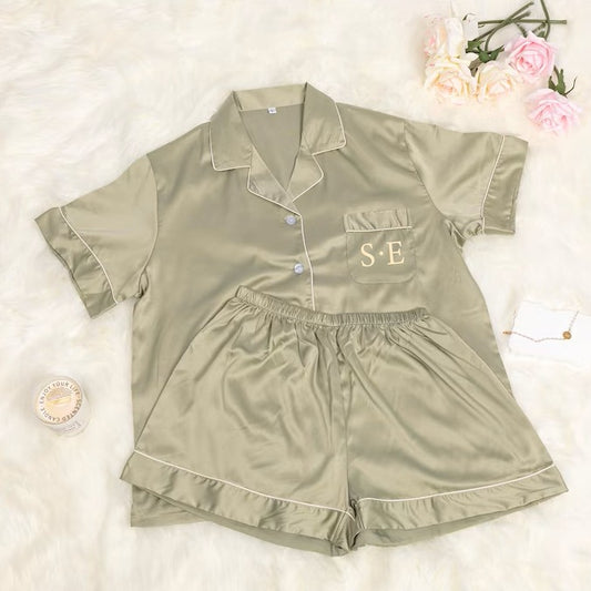 Classic Short Sleeve Satin Pajama Set for Women