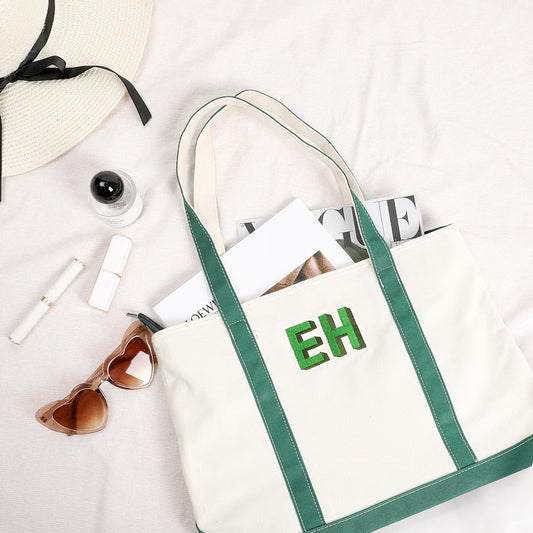 Personalized Canvas Tote Bag with Embroidered Name or Initials