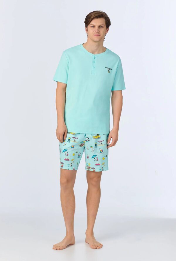 Men’s Short Sleeve Henley PJ Set – Surfside Dog, Stretch Jersey Boxer - Image 2