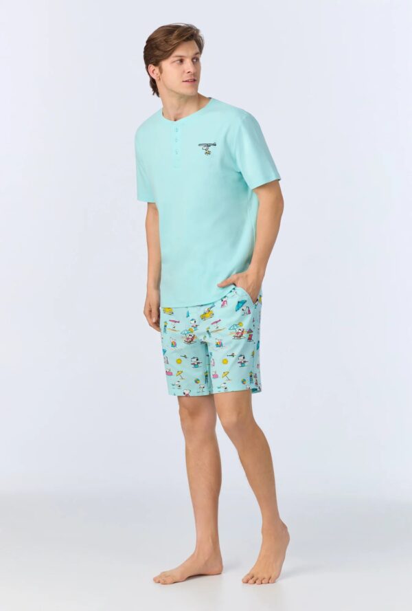 Men’s Short Sleeve Henley PJ Set – Surfside Dog, Stretch Jersey Boxer - Image 3