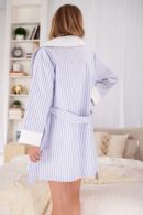 Blue French Terry Robe – 3D Stripe Texture, Softly Lined