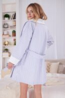Blue French Terry Robe – 3D Stripe Texture, Softly Lined
