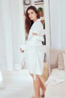 White 3D Textured Robe – Cozy French Terry Lining