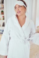 White 3D Textured Robe – Cozy French Terry Lining