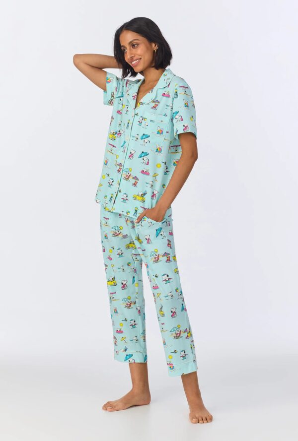 Dog Surfside Vibes – Cropped Classic PJ Set, Short Sleeve Stretch Jersey - Image 4