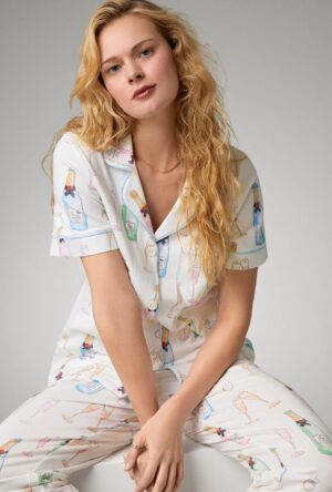 Champagne Wedding PJ Set – Short Sleeve Classic Cropped in Stretch Jersey