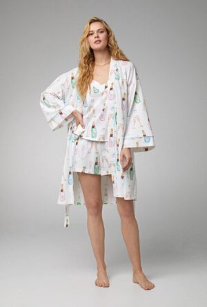 Elegant Champagne Wedding Robe – Banded Collar & Stretch Jersey