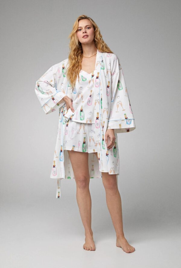 Elegant Champagne Wedding Robe – Banded Collar & Stretch Jersey