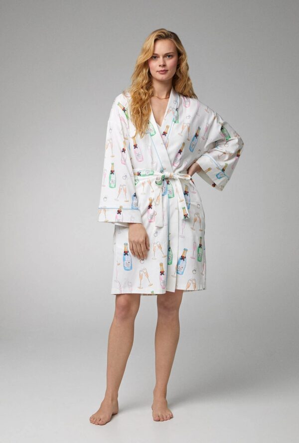 Elegant Champagne Wedding Robe – Banded Collar & Stretch Jersey - Image 3
