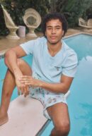 Men’s Short Sleeve Henley PJ Set – Surfside Dog, Stretch Jersey Boxer