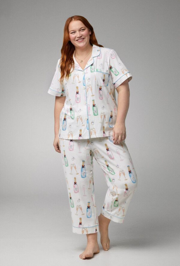 Champagne Wedding PJ Set – Short Sleeve Classic Cropped in Stretch Jersey - Image 6